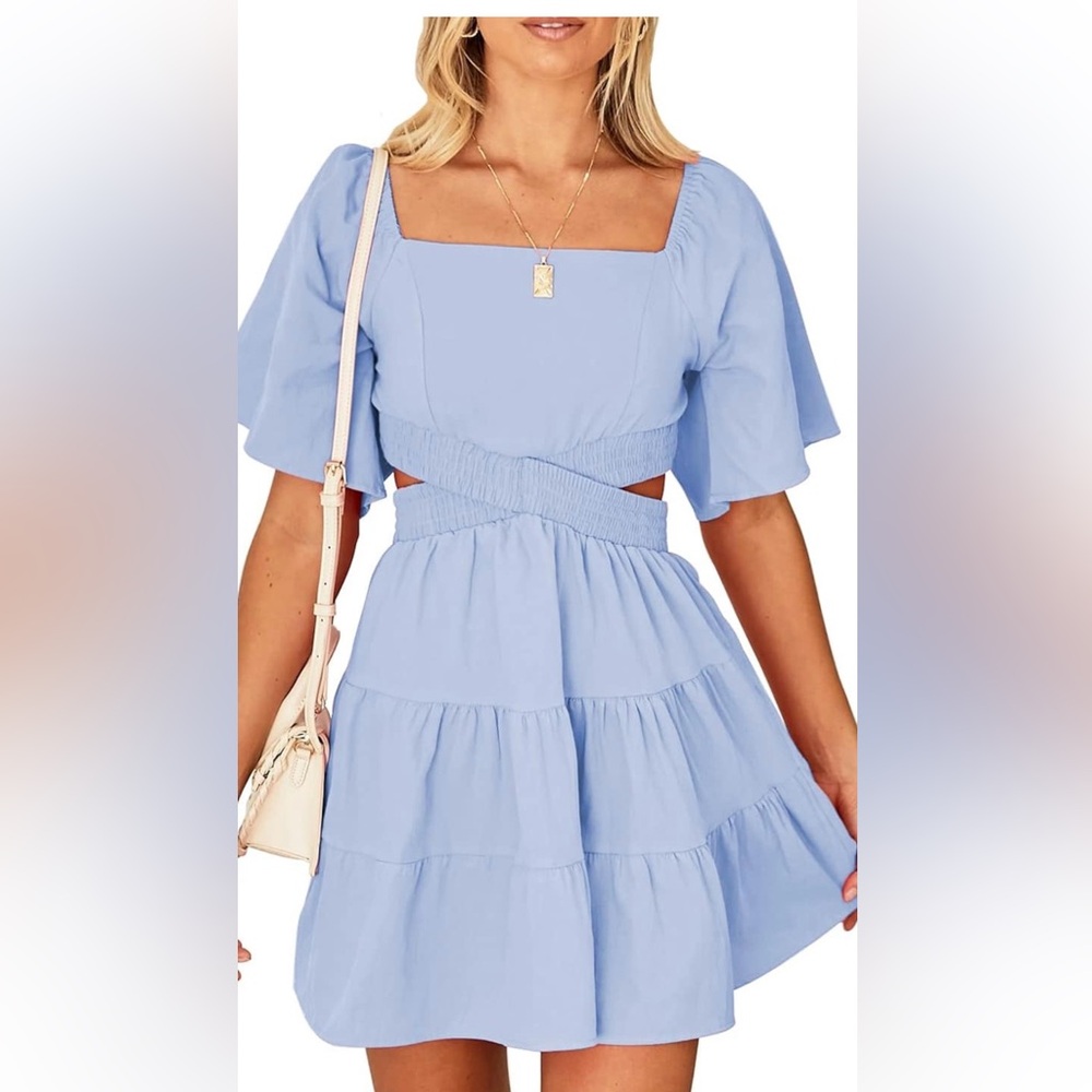 Shy Velvet Blue Smocked Dress